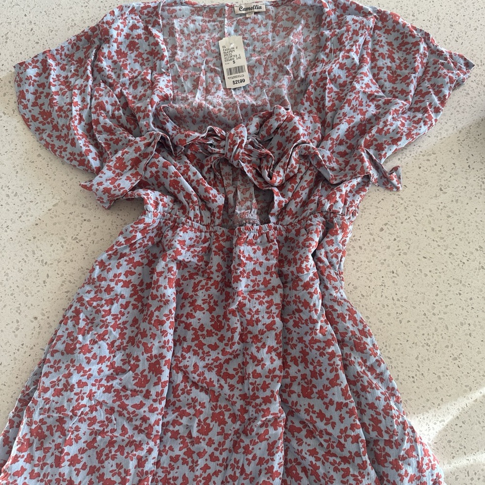 Floral Casual Dress in Red and Blue
